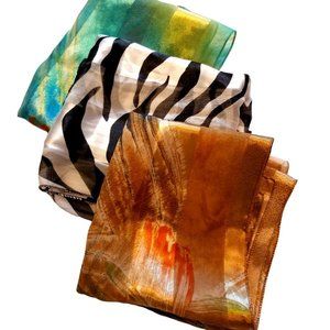 Vintage Long Assorted Soft Scarf Polyester Scarves for Women Girls Ladies -3 Set